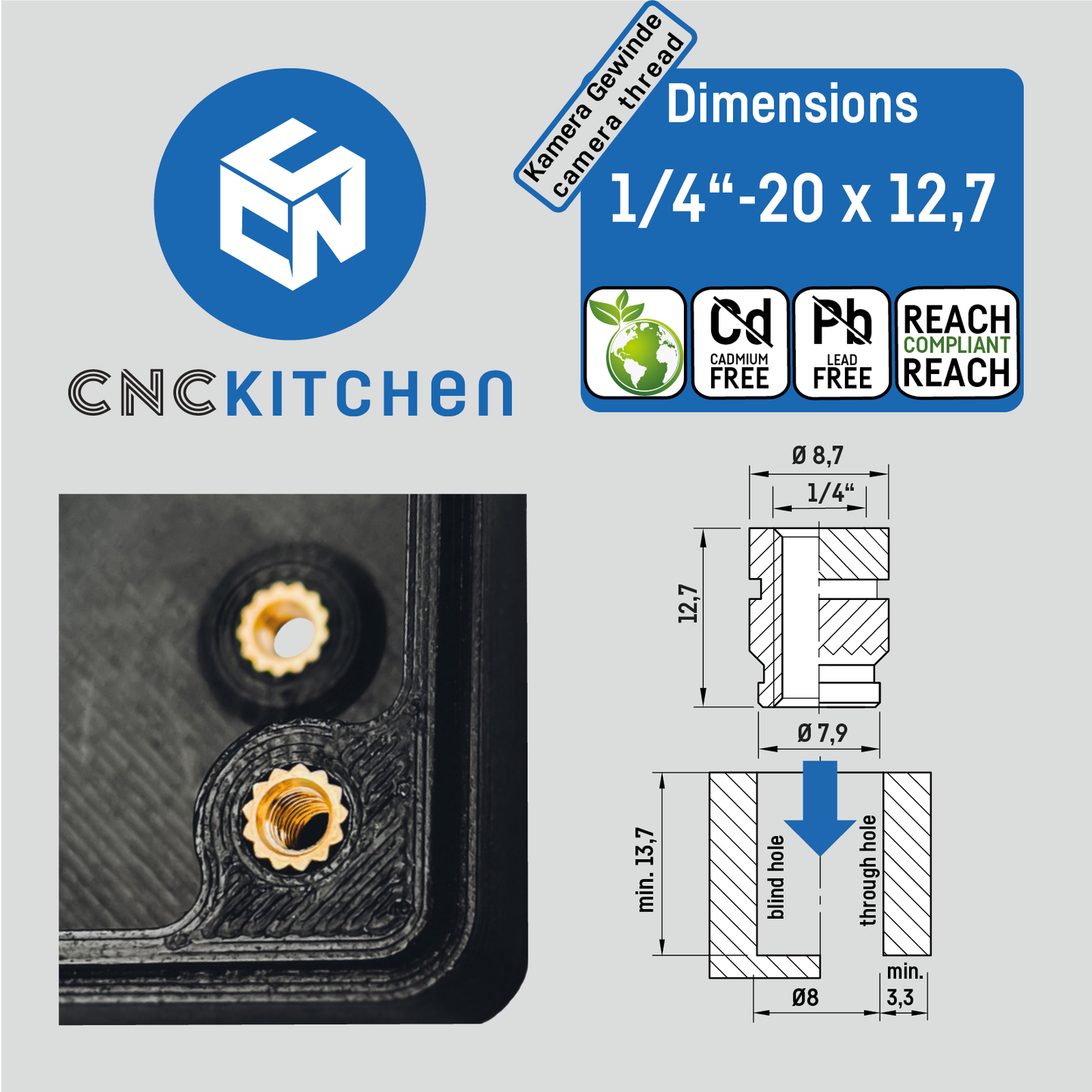 1/4"-20 Heat Set Inserts - 20pcs