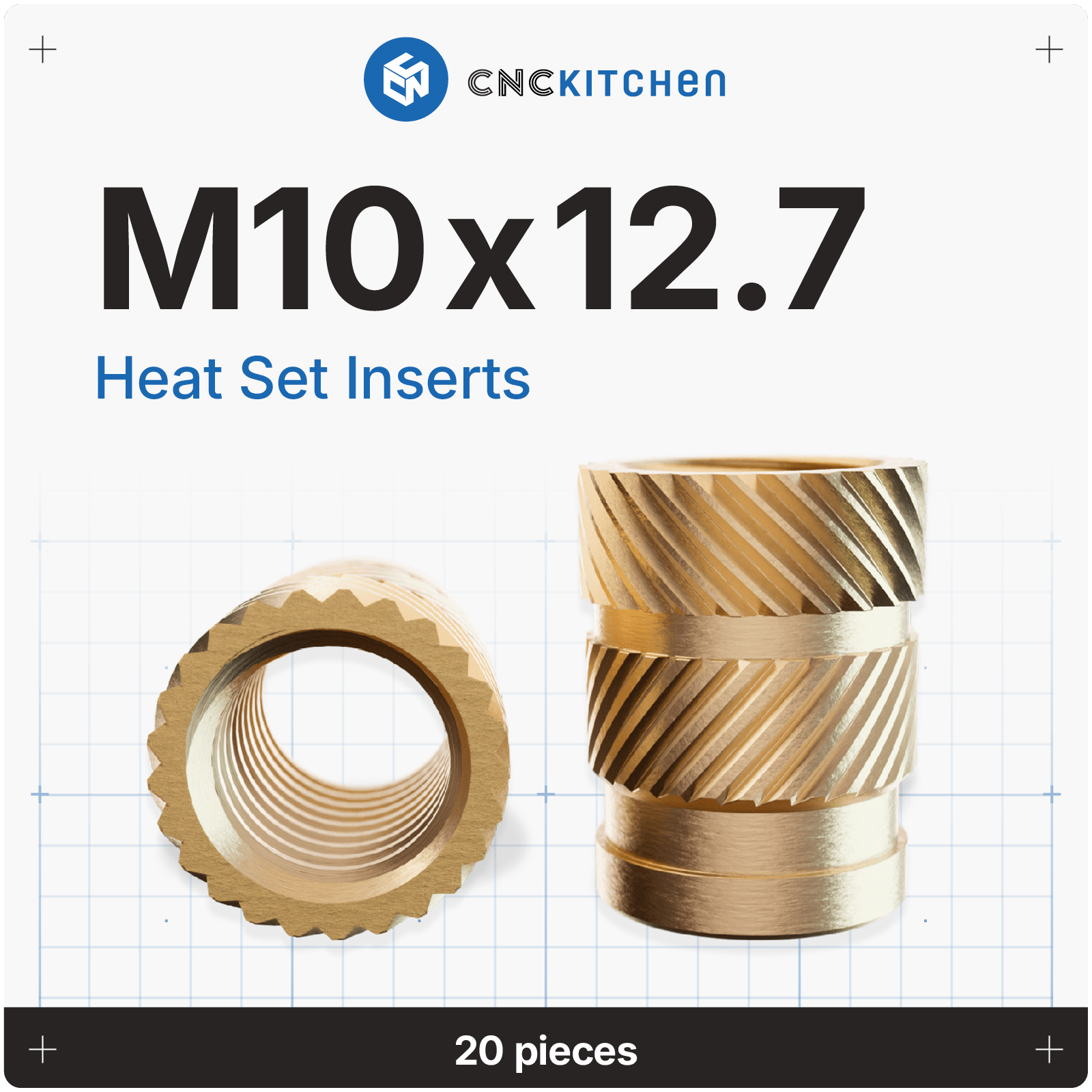 M10 Heat Set Inserts (20pcs) – Precision CNC Machined Brass – Vector 3D