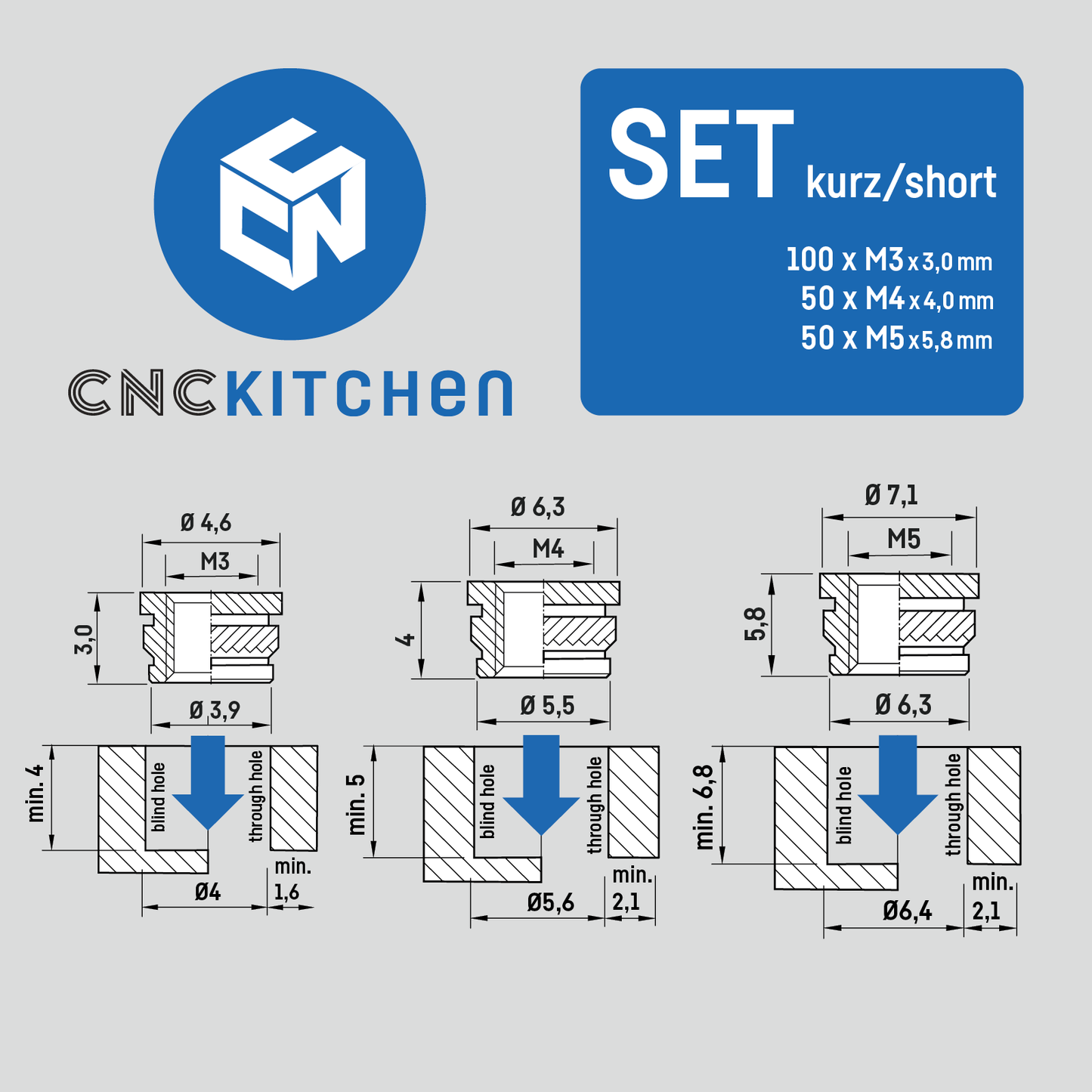 Heat Set Insert Short Set - 200 pcs