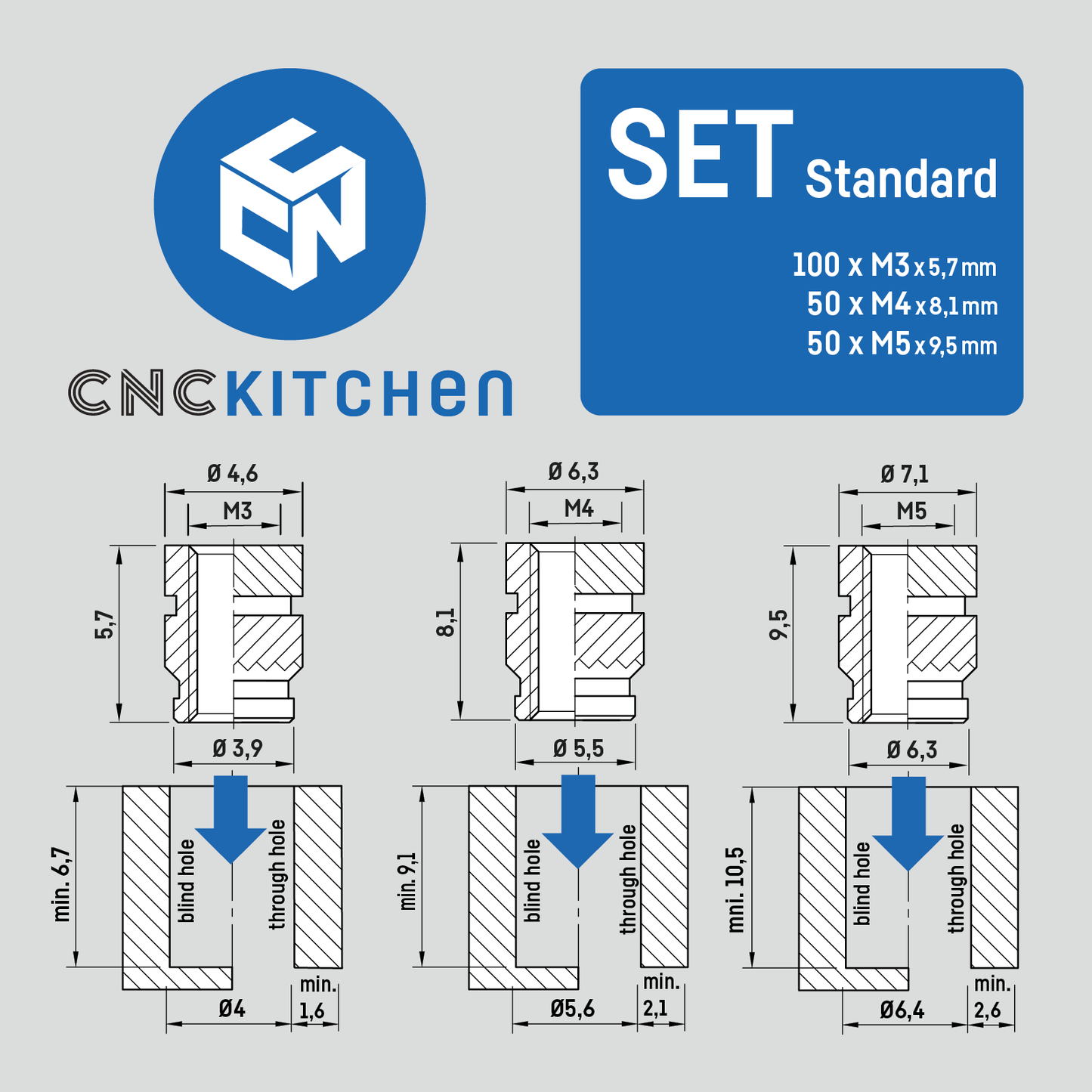 Heat Set Insert Standard Set - 200 pcs