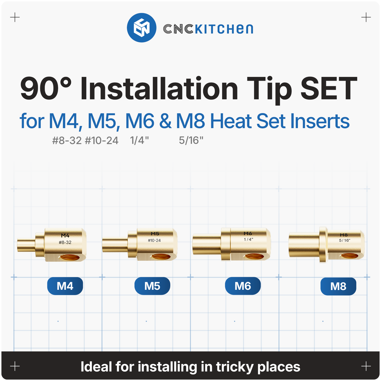 90° Installation Tip SET M4, M5, M6, M8