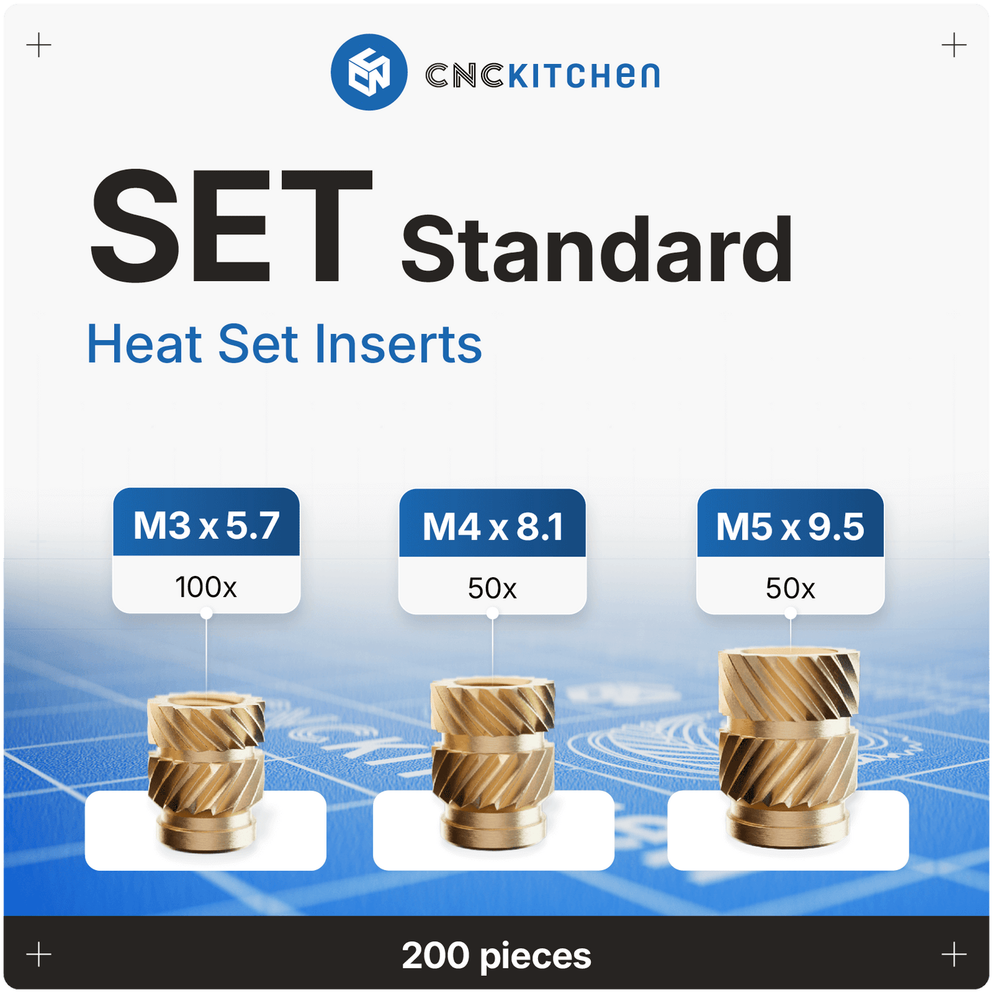 Heat Set Insert - Standard Set - 200 pieces