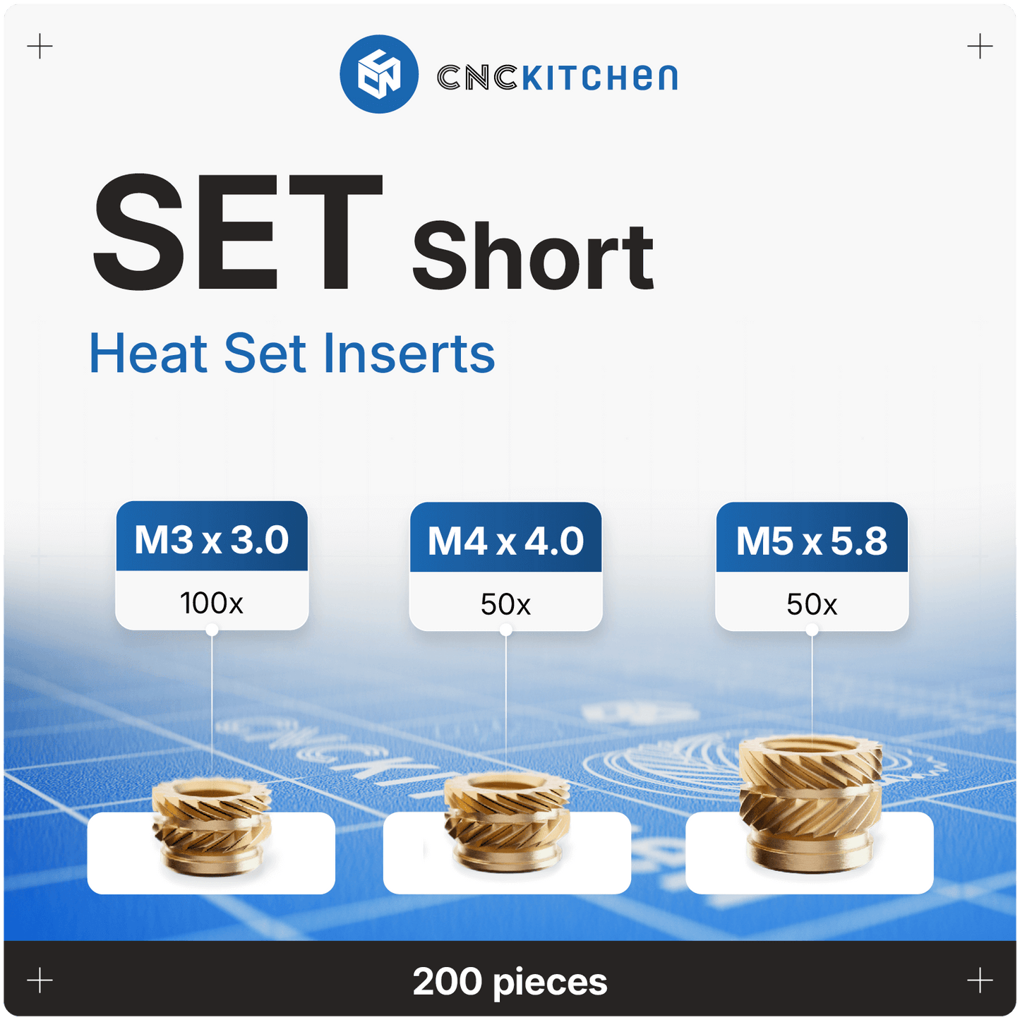Heat Set Insert - Short Set - 200 pieces