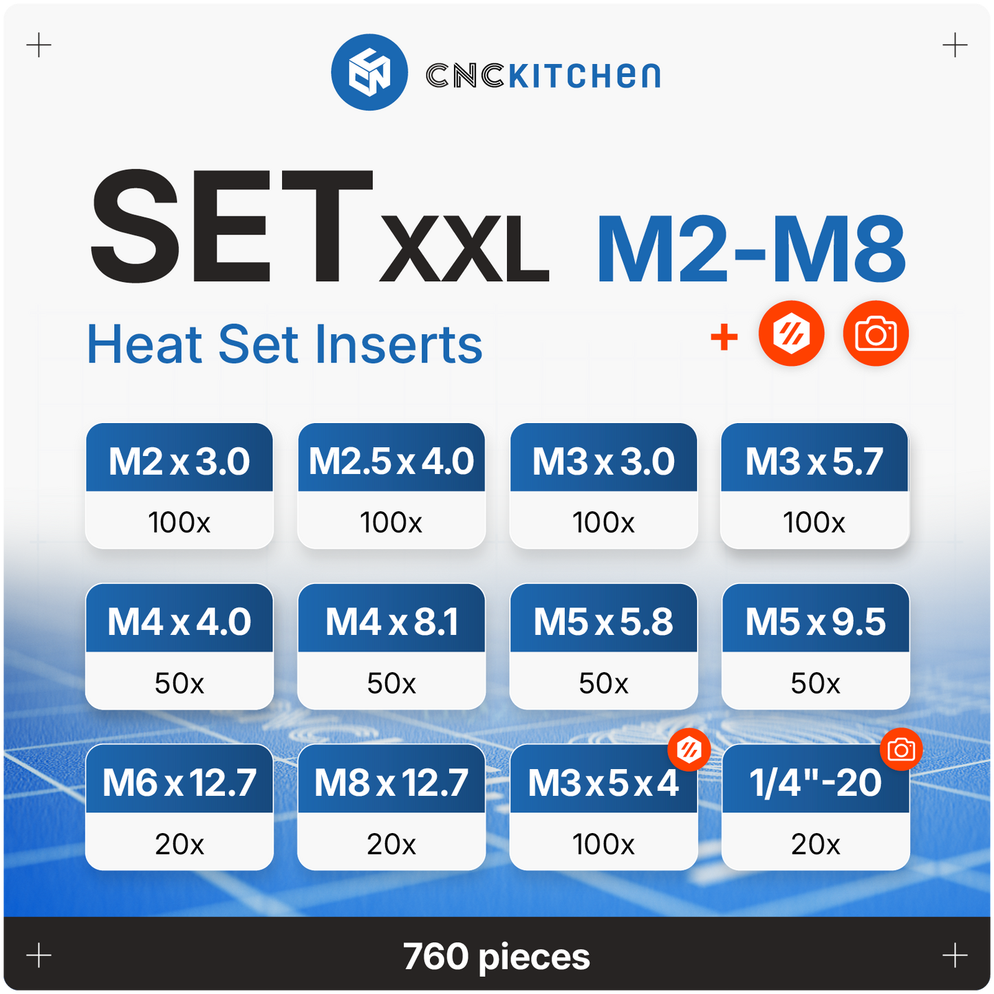 Heat Set Insert SET XXL - 760 pieces