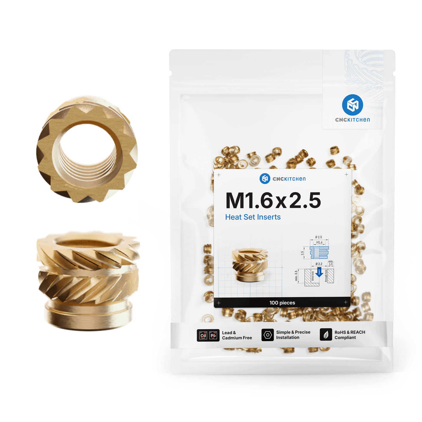 M1.6 x 2.5mm Heat Set Insert - 100pcs