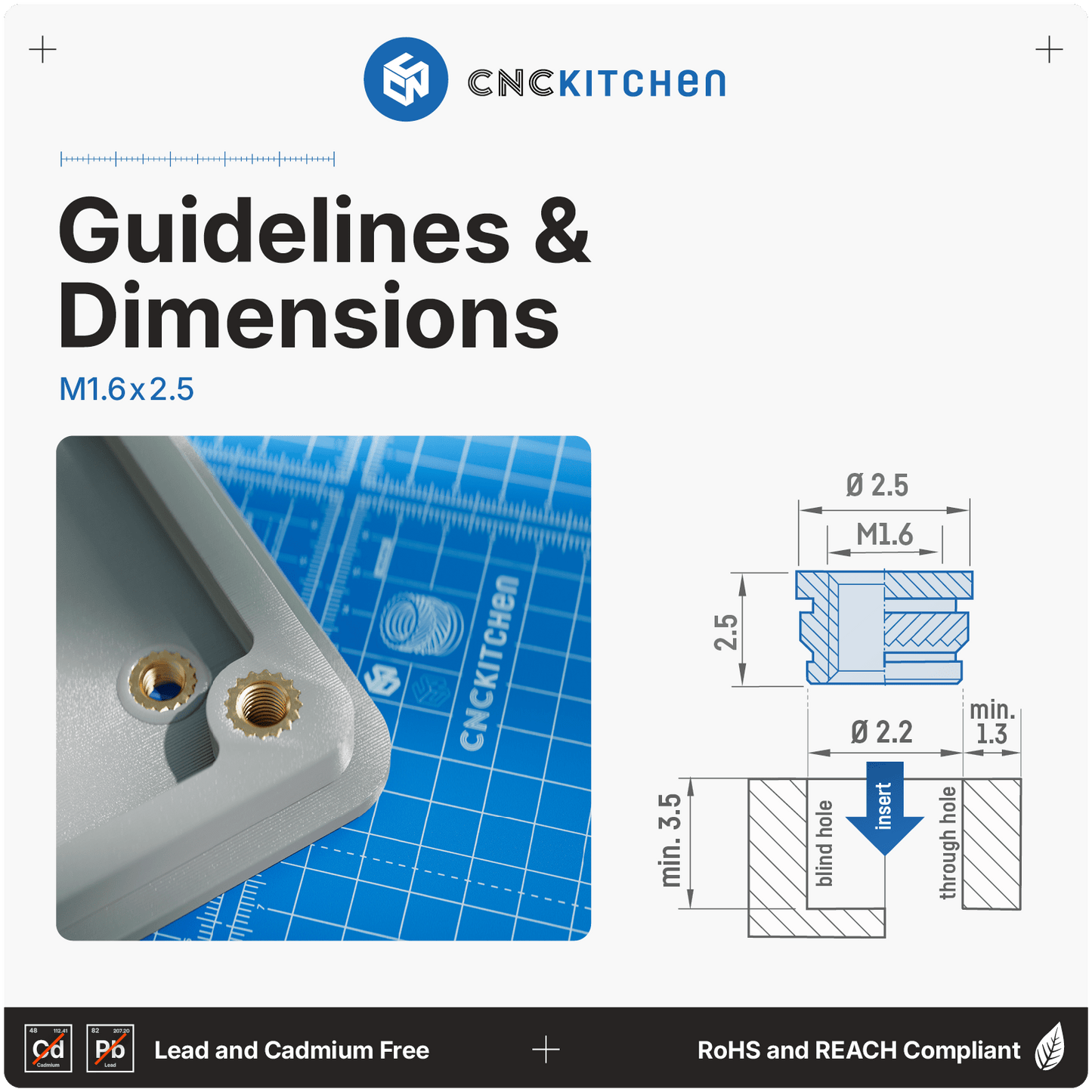 M1.6 x 2.5mm Heat Set Insert - 100pcs