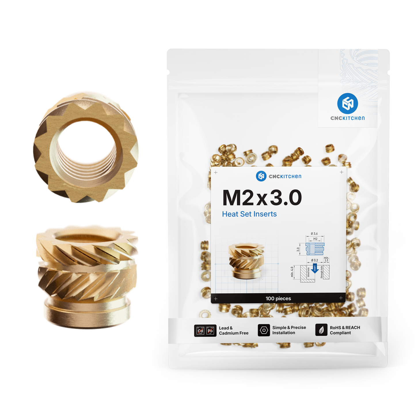 M2 x 3.0mm Heat Set Insert - 100 pieces