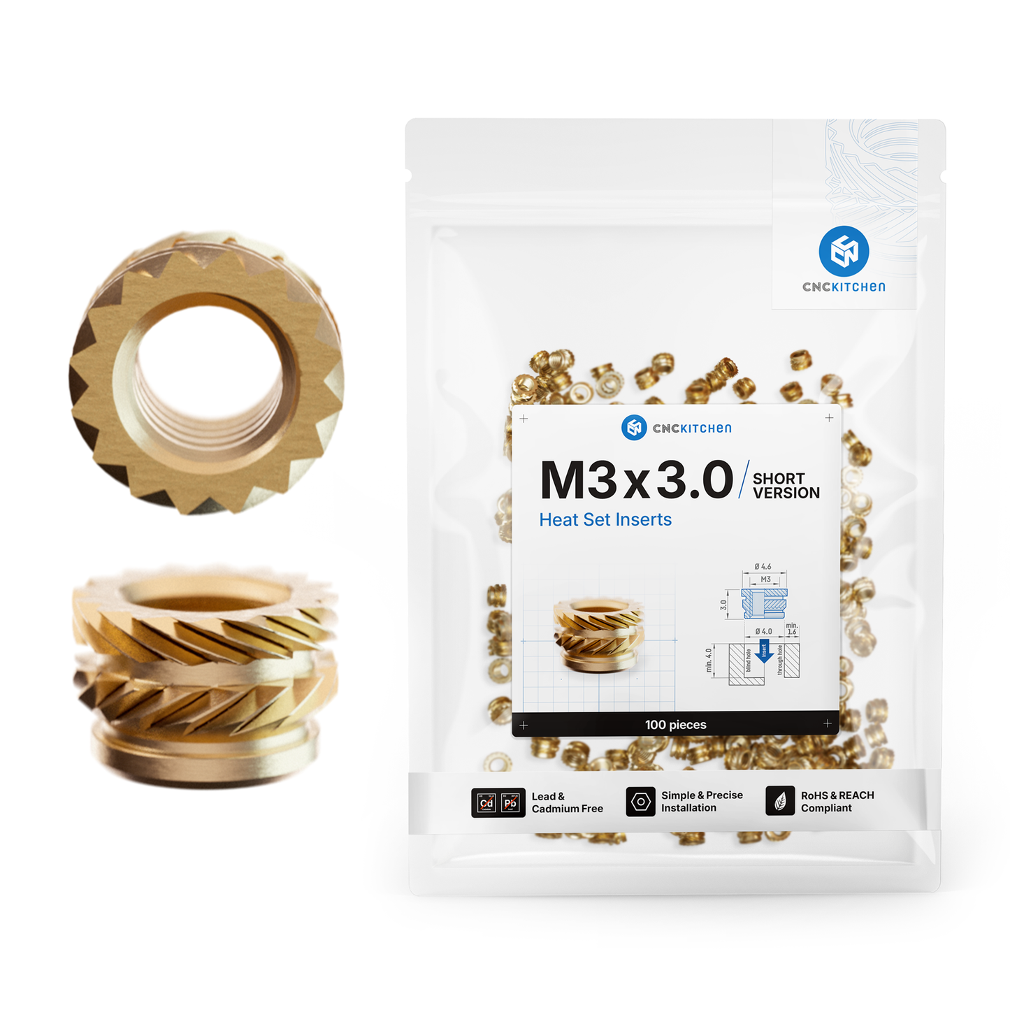 M3 x 3.0mm Short Heat Set Insert - 100 pieces