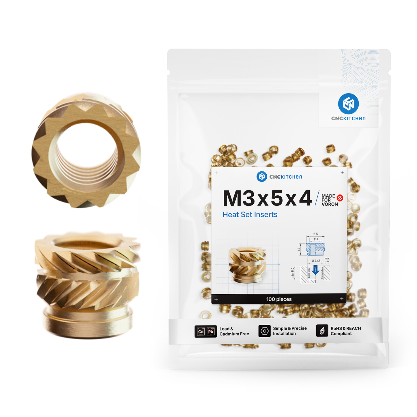 M3 x 5 x 4mm Voron Heat Set Insert - 100 pieces