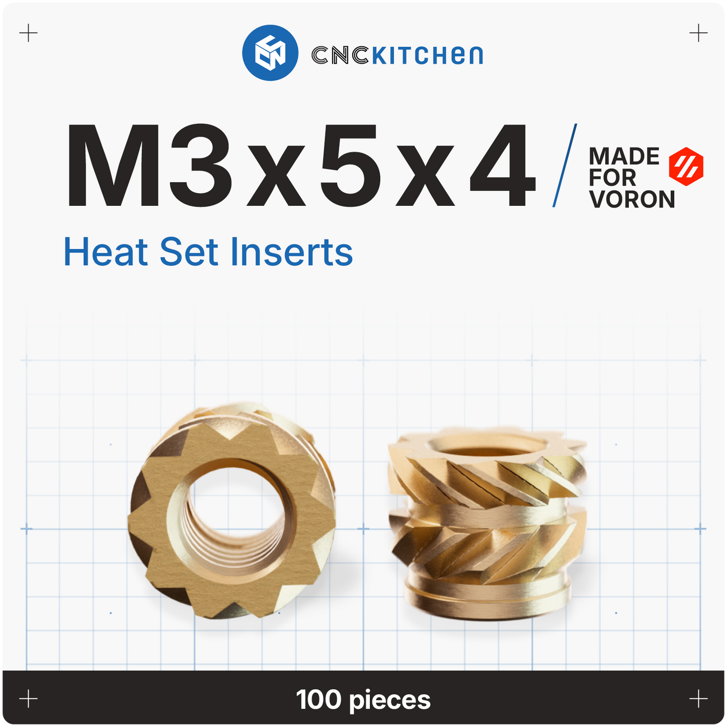 M3 x 5 x 4mm Voron Heat Set Insert - 100 pieces