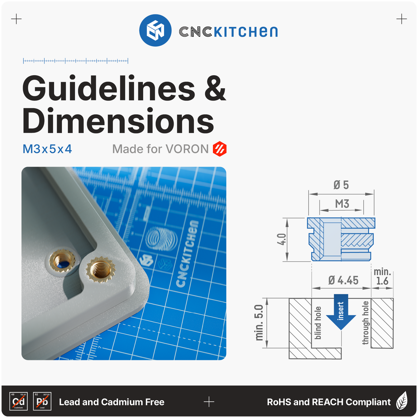 M3 x 5 x 4mm Voron Heat Set Insert - 100 pieces