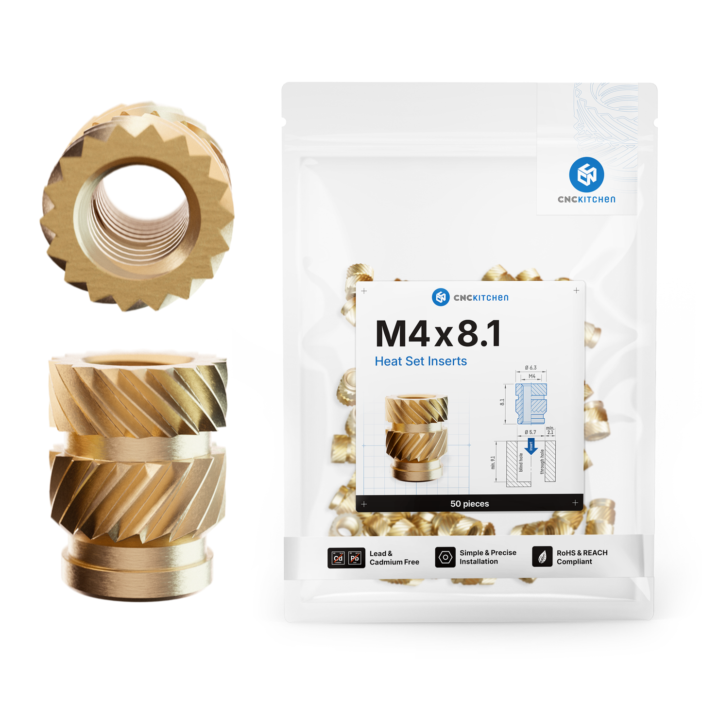 M4 x 8.1mm Heat Set Insert - 50 pieces