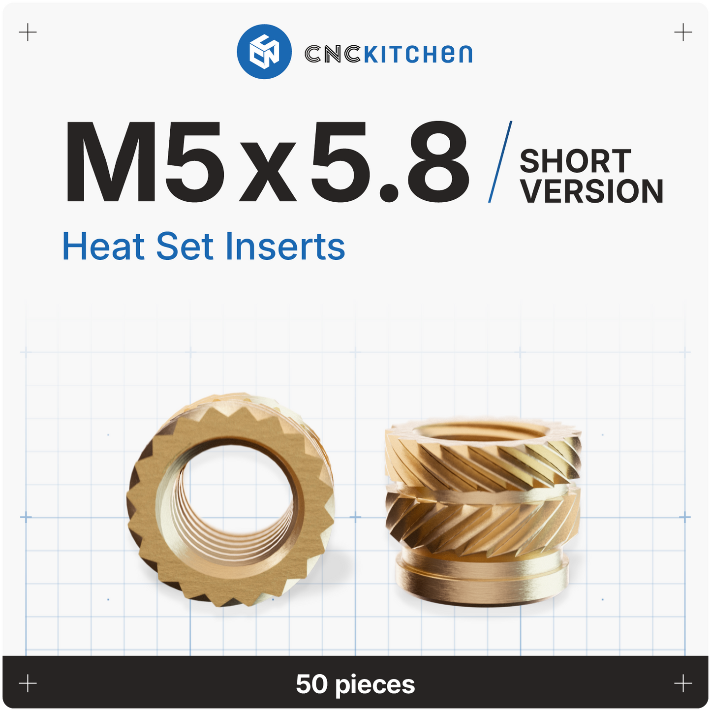 M5 x 5.8mm Heat Set Insert - 50 pieces