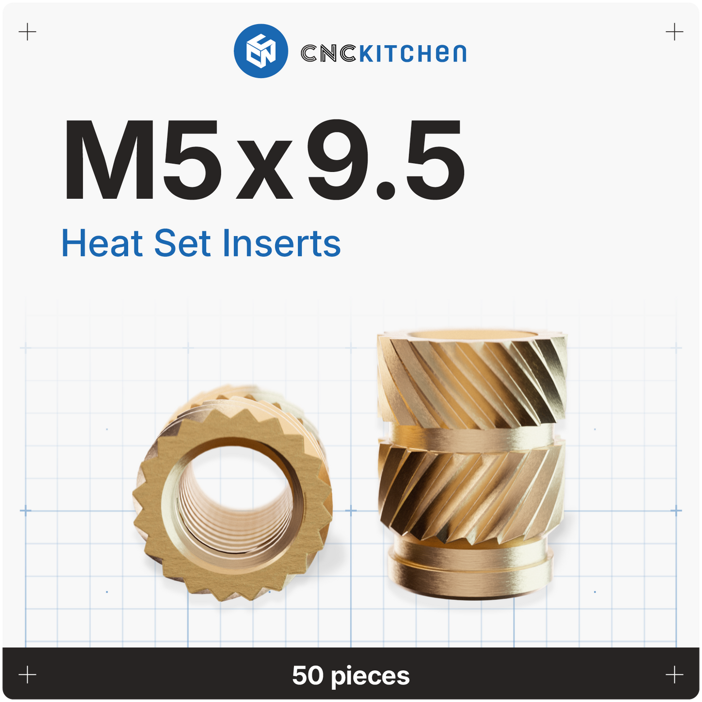 M5 x 9.5mm Heat Set Insert - 50 pieces