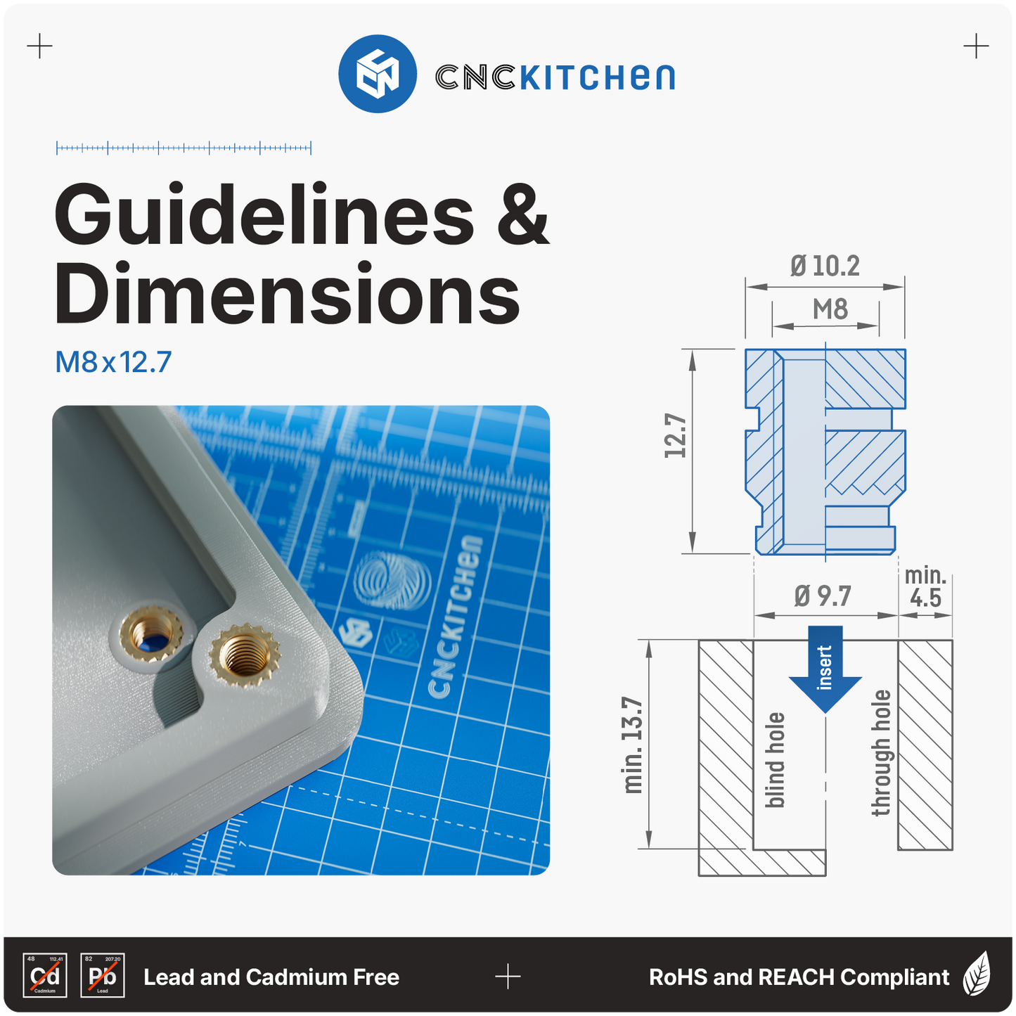 M8 x 12.7 Heat Set Insert - 20 pieces